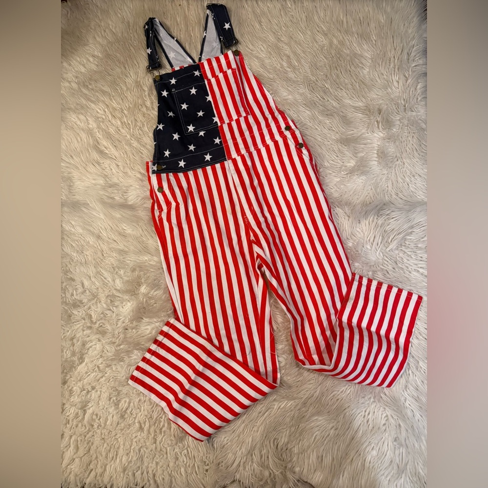 Adults Patriotic Striped Overalls